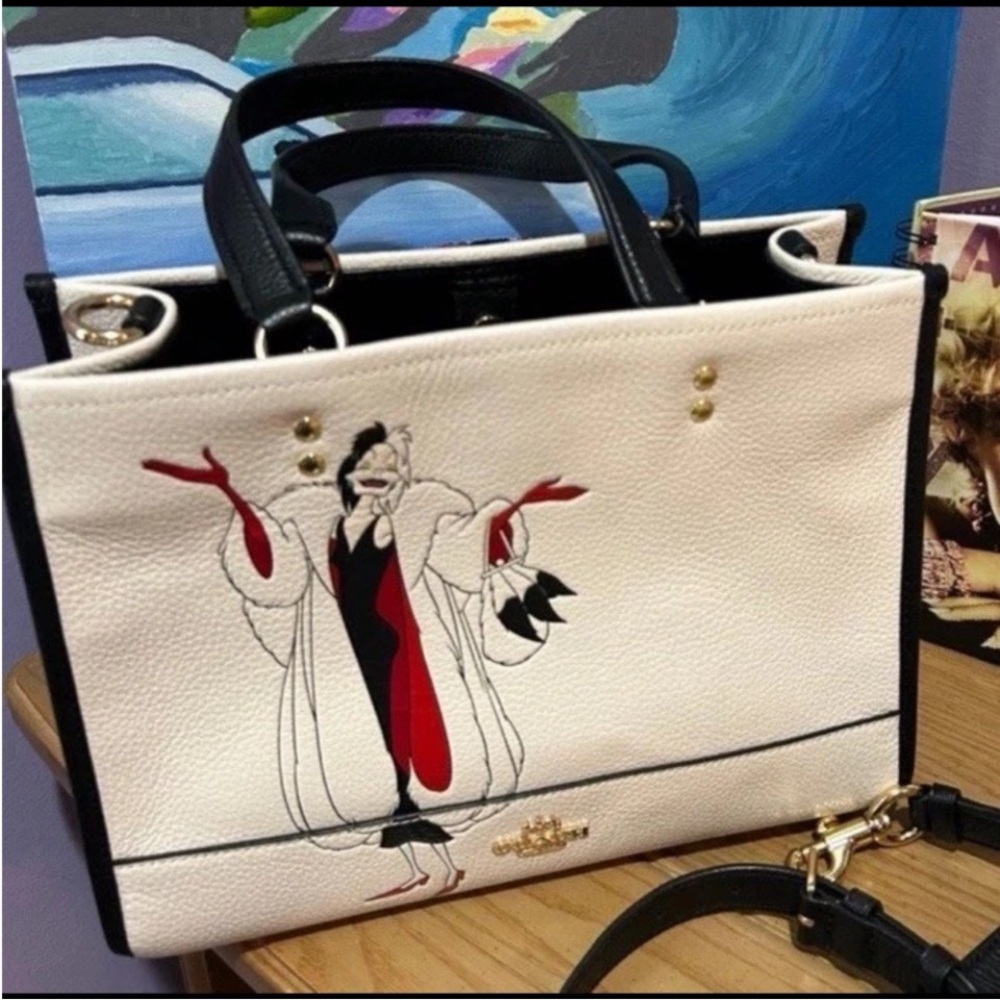NWOT  Coach Black and White Cruella De Vil Tote Dempsey DISNEY